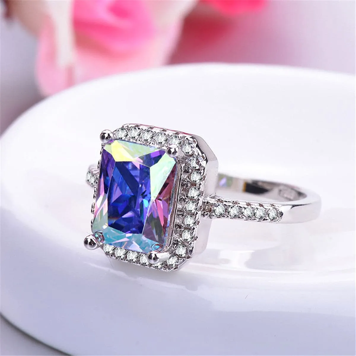 Blue & White Crystal Hola Ring