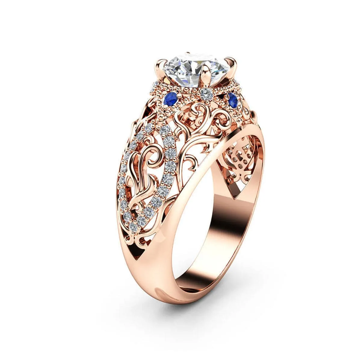 Blue Crystal & Cubic Zirconia Filigree Illusion Cocktail Ring