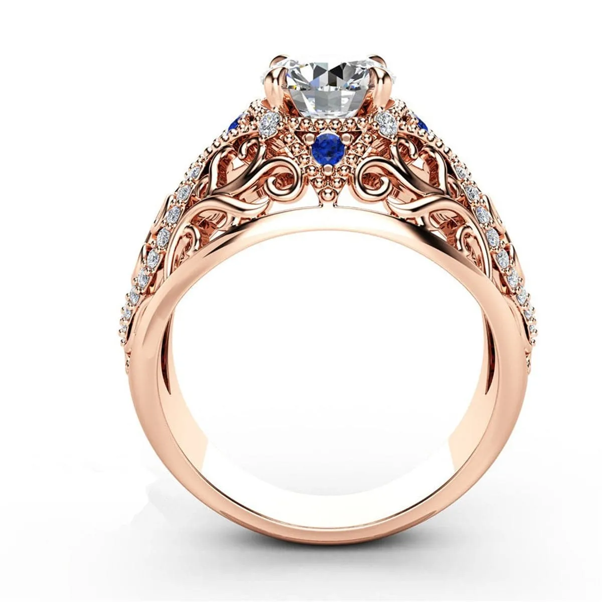 Blue Crystal & Cubic Zirconia Filigree Illusion Cocktail Ring