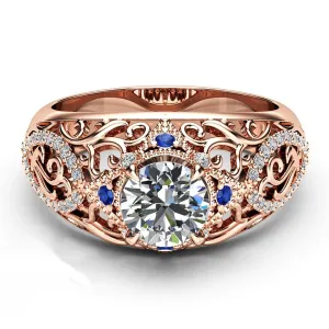 Blue Crystal & Cubic Zirconia Filigree Illusion Cocktail Ring