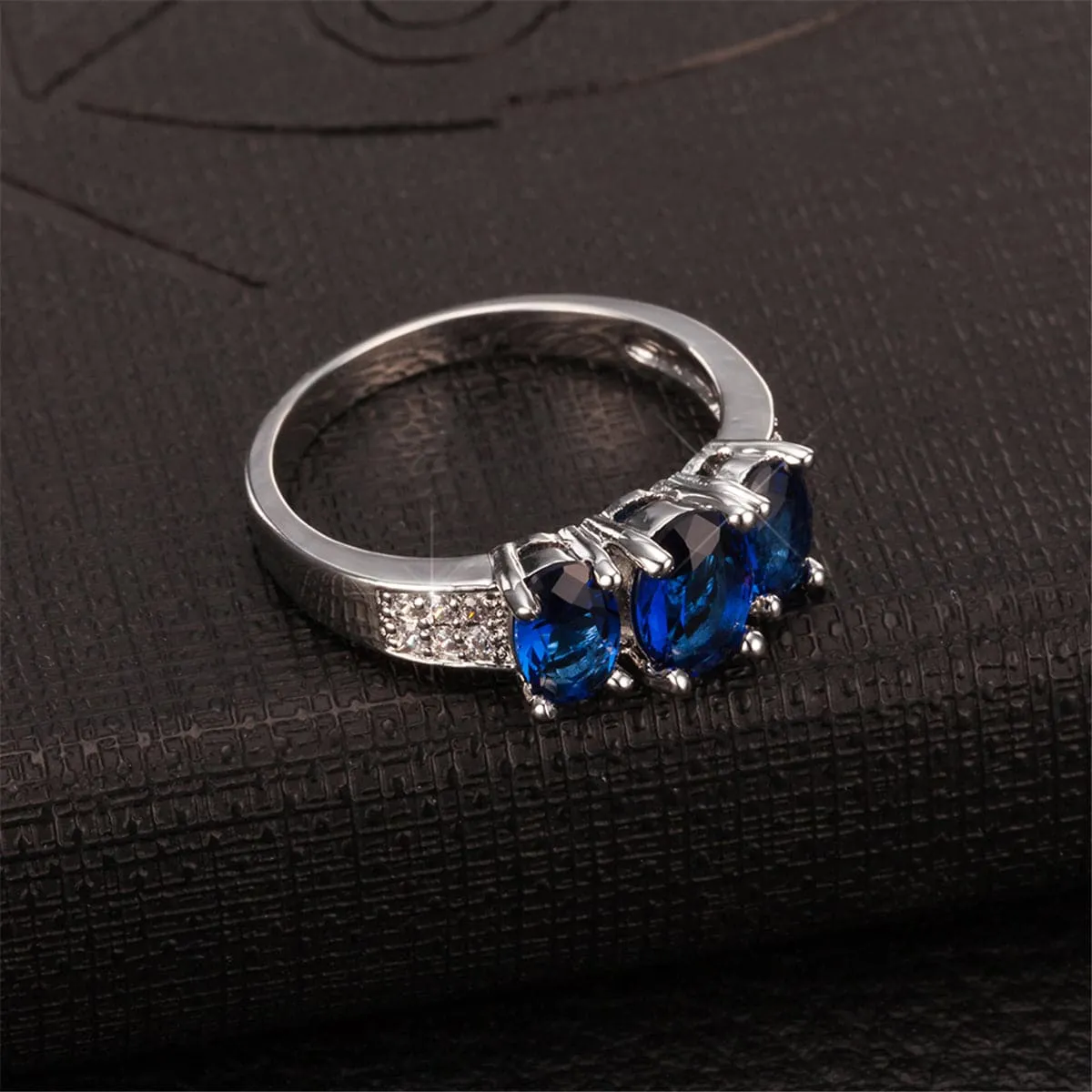 Blue Crystal & Cubic Zirconia Silver-Plated Ring