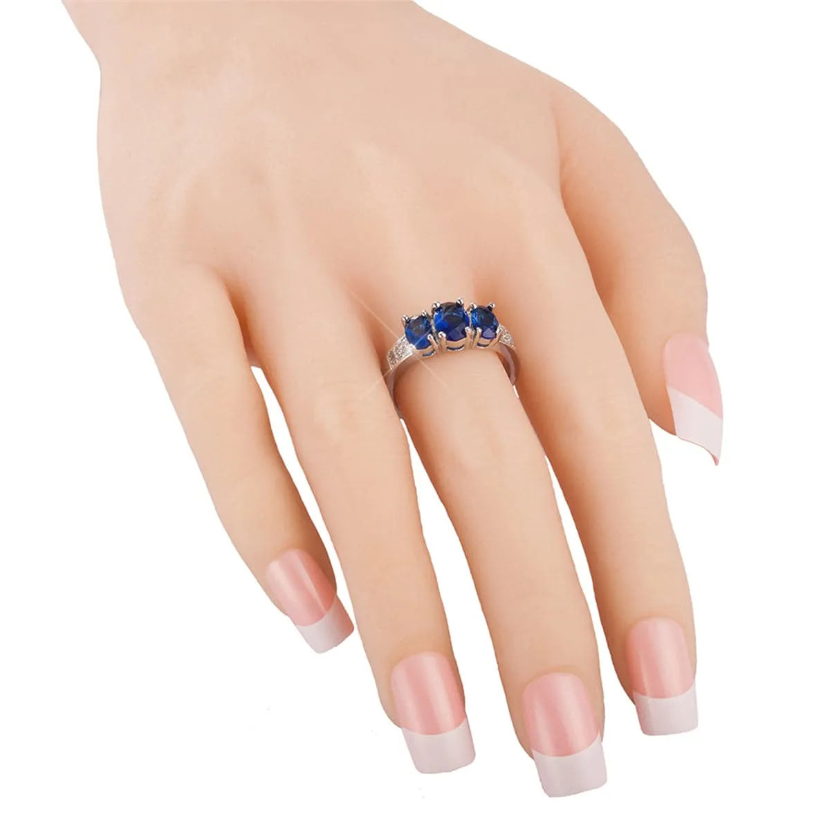 Blue Crystal & Cubic Zirconia Silver-Plated Ring