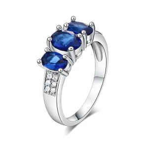 Blue Crystal & Cubic Zirconia Silver-Plated Ring