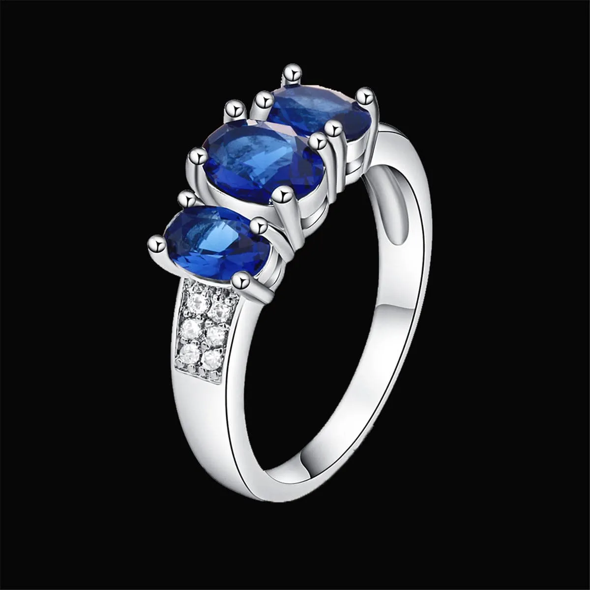 Blue Crystal & Cubic Zirconia Silver-Plated Ring