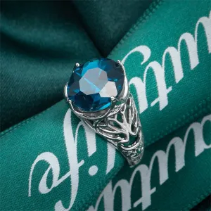 Blue Crystal & Silver-Plated Filigree Ring