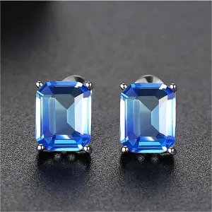 Blue Crystal & Silver-Plated Radiant-Cut Stud Earrings