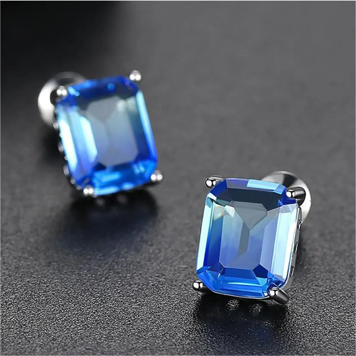 Blue Crystal & Silver-Plated Radiant-Cut Stud Earrings