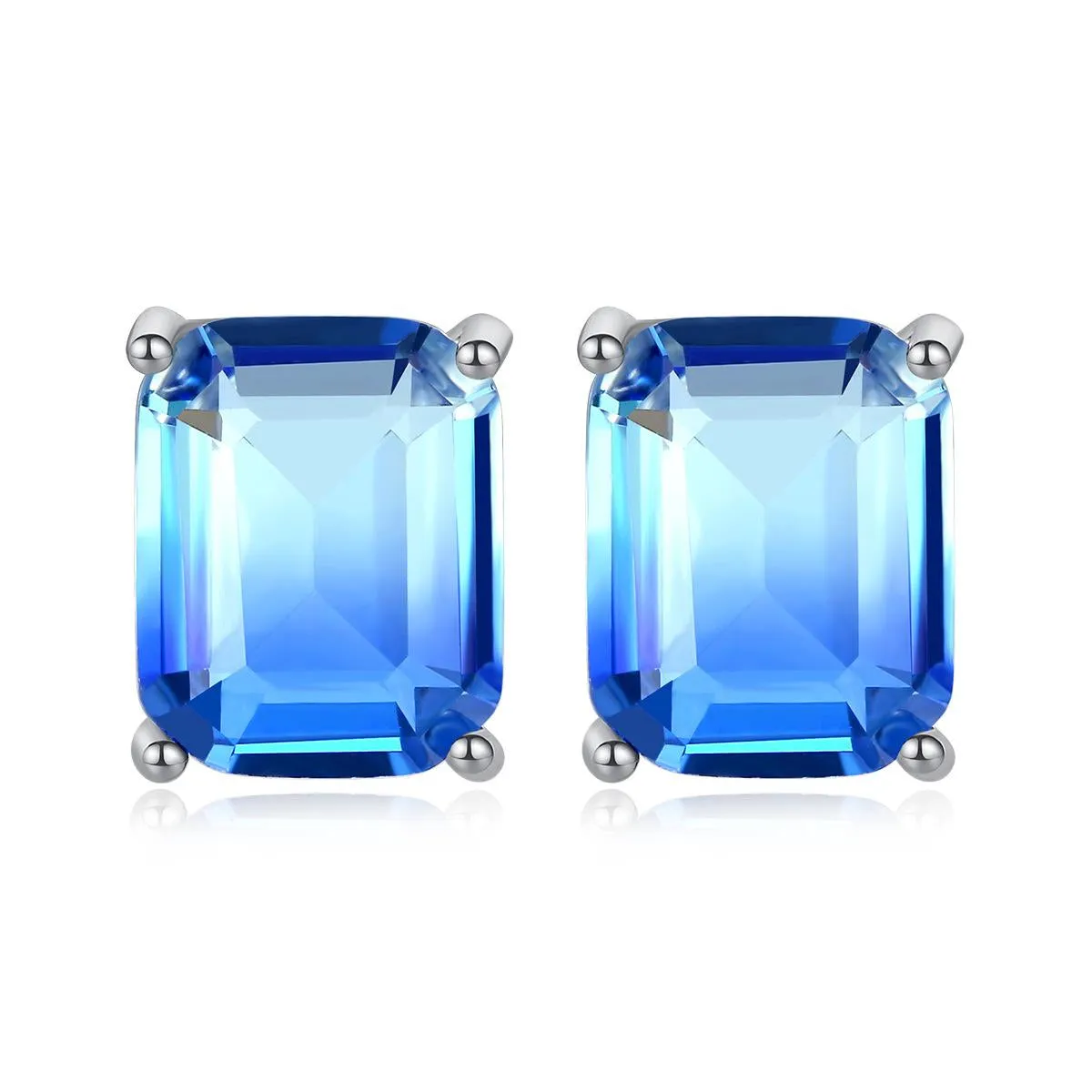 Blue Crystal & Silver-Plated Radiant-Cut Stud Earrings