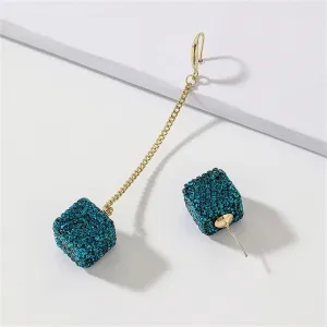 Blue Cubic Zirconia & 18K Gold-Plated Cube Stud & Drop Earring