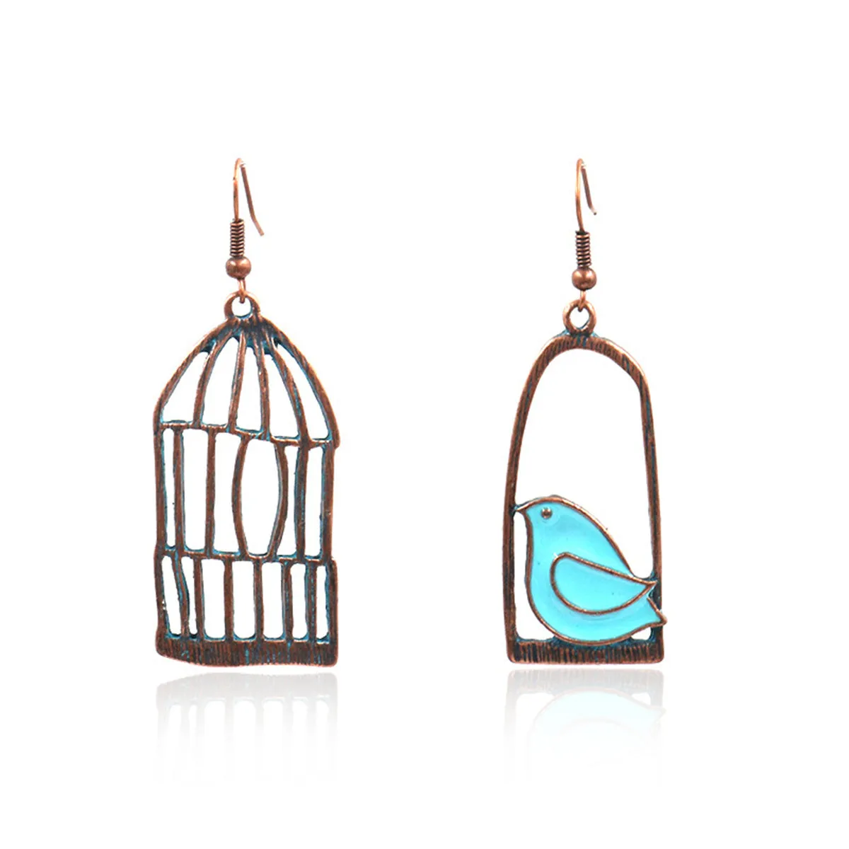 Blue Enamel & 18K Gold-Plated Birdcage Drop Earrings