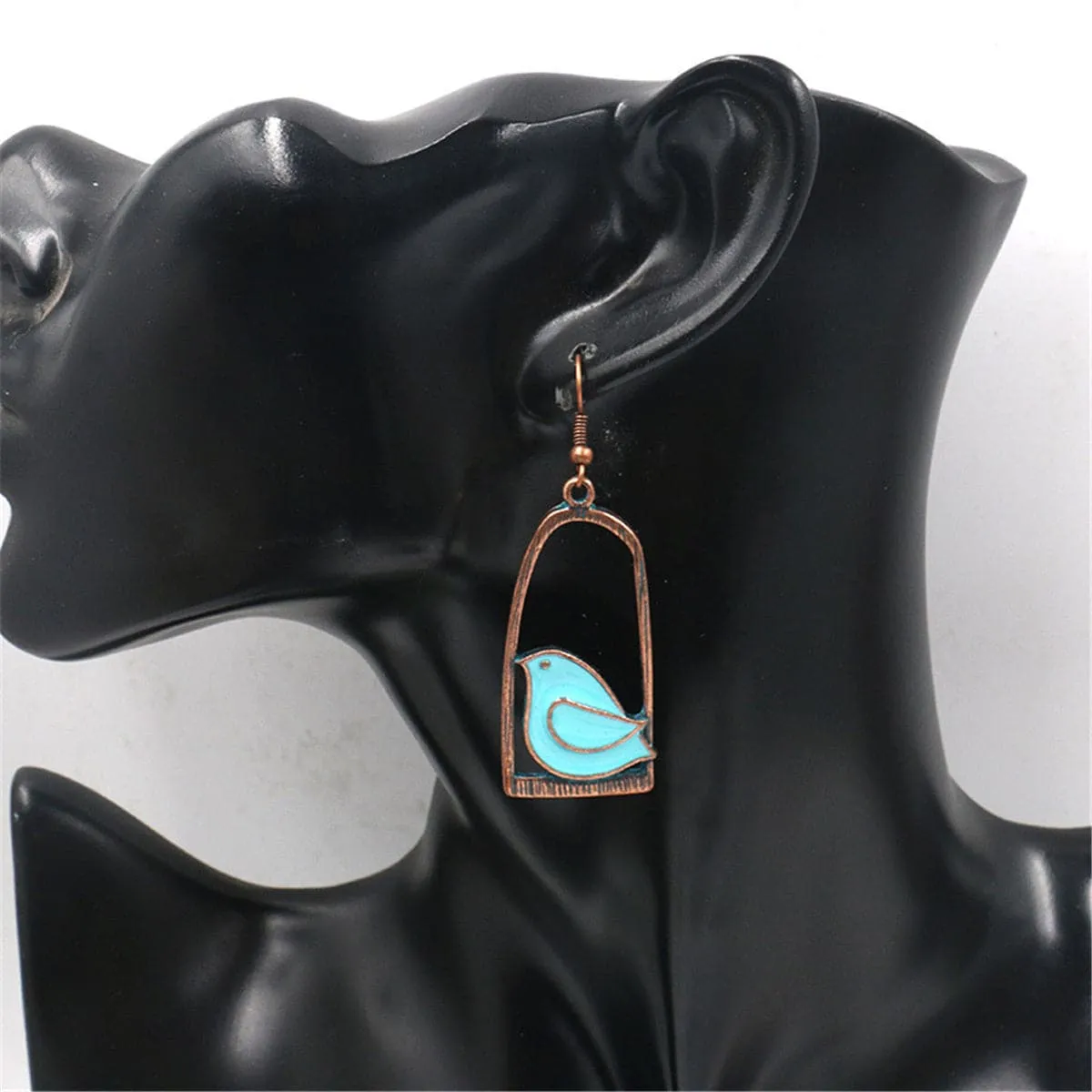 Blue Enamel & 18K Gold-Plated Birdcage Drop Earrings