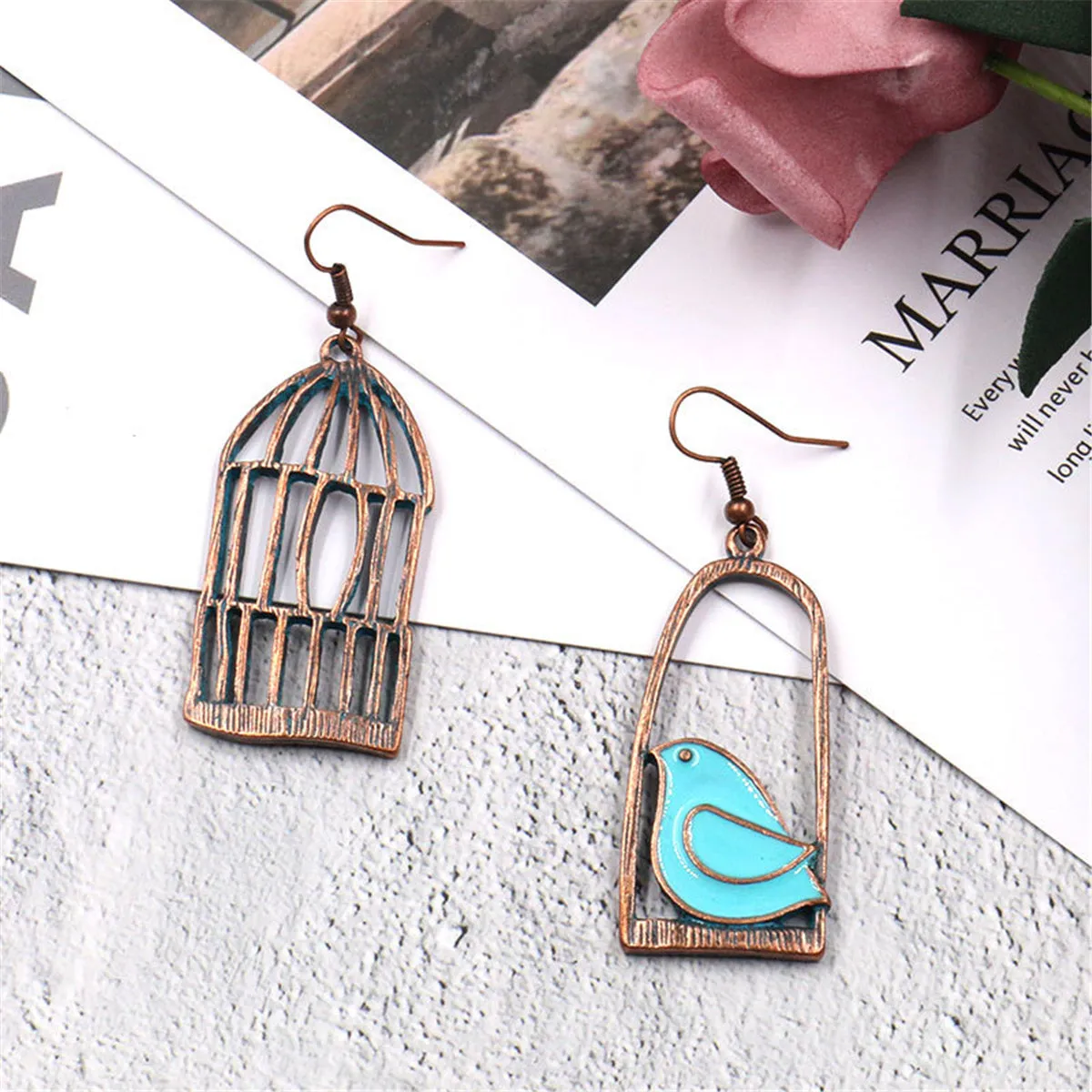 Blue Enamel & 18K Gold-Plated Birdcage Drop Earrings