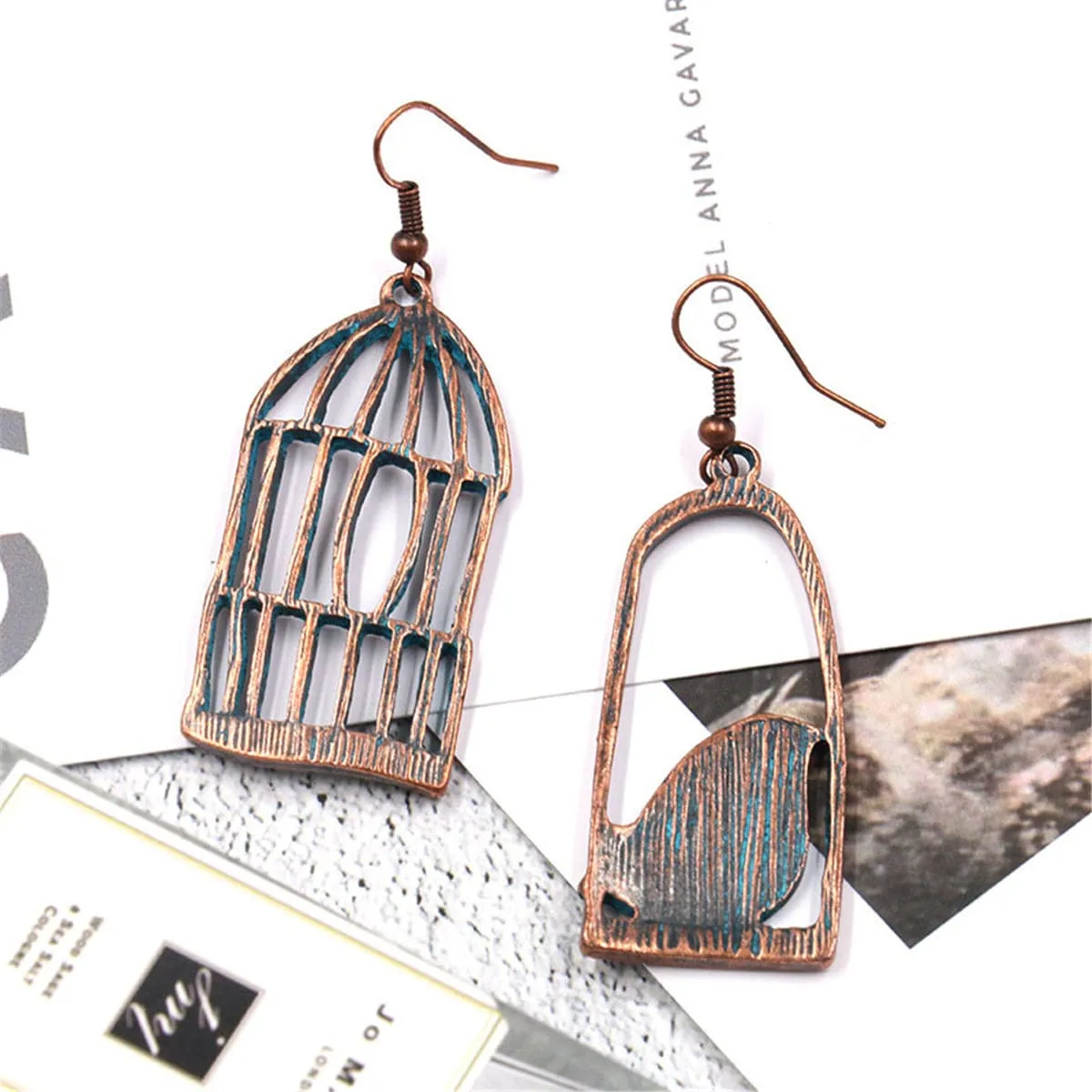 Blue Enamel & 18K Gold-Plated Birdcage Drop Earrings