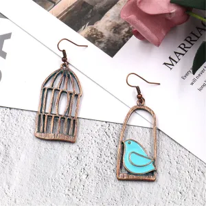 Blue Enamel & 18K Gold-Plated Birdcage Drop Earrings