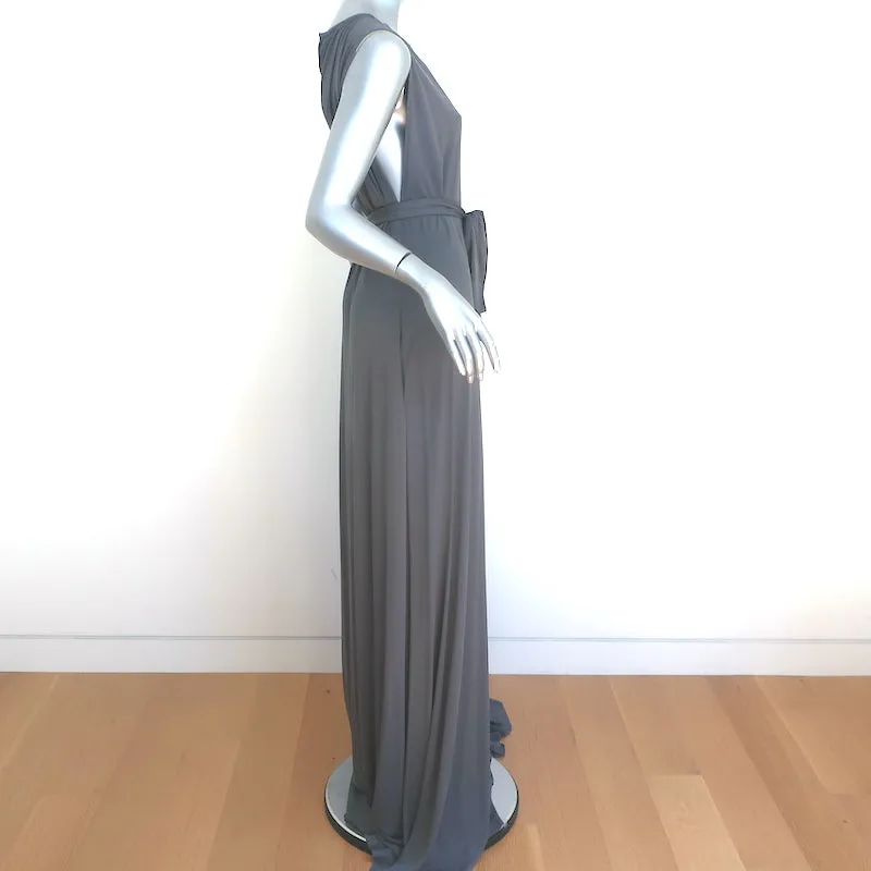 Bottega Veneta Belted Gown Gray Silk Jersey Size 40 Sleeveless Maxi Dress