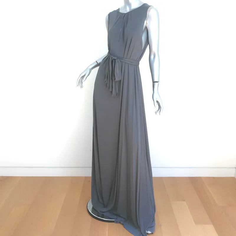 Bottega Veneta Belted Gown Gray Silk Jersey Size 40 Sleeveless Maxi Dress