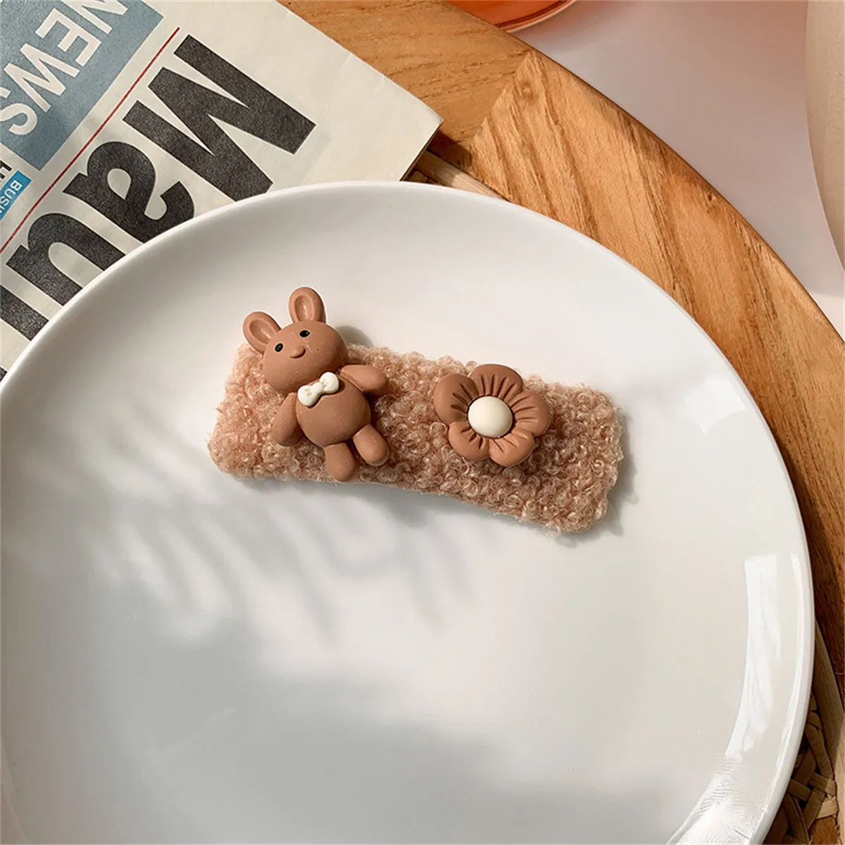 Brown Polystyrene Rabbit Hair Clip