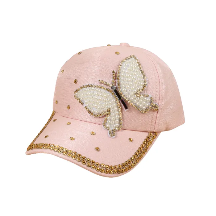 Butterfly Women's Hat Sequined Pink Baseball Cap
