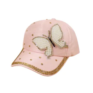 Butterfly Women's Hat Sequined Pink Baseball Cap