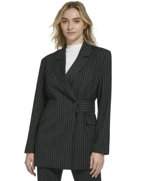 Calvin Klein Women's Pinstripe Belted Jacket O29JS552 Black 4