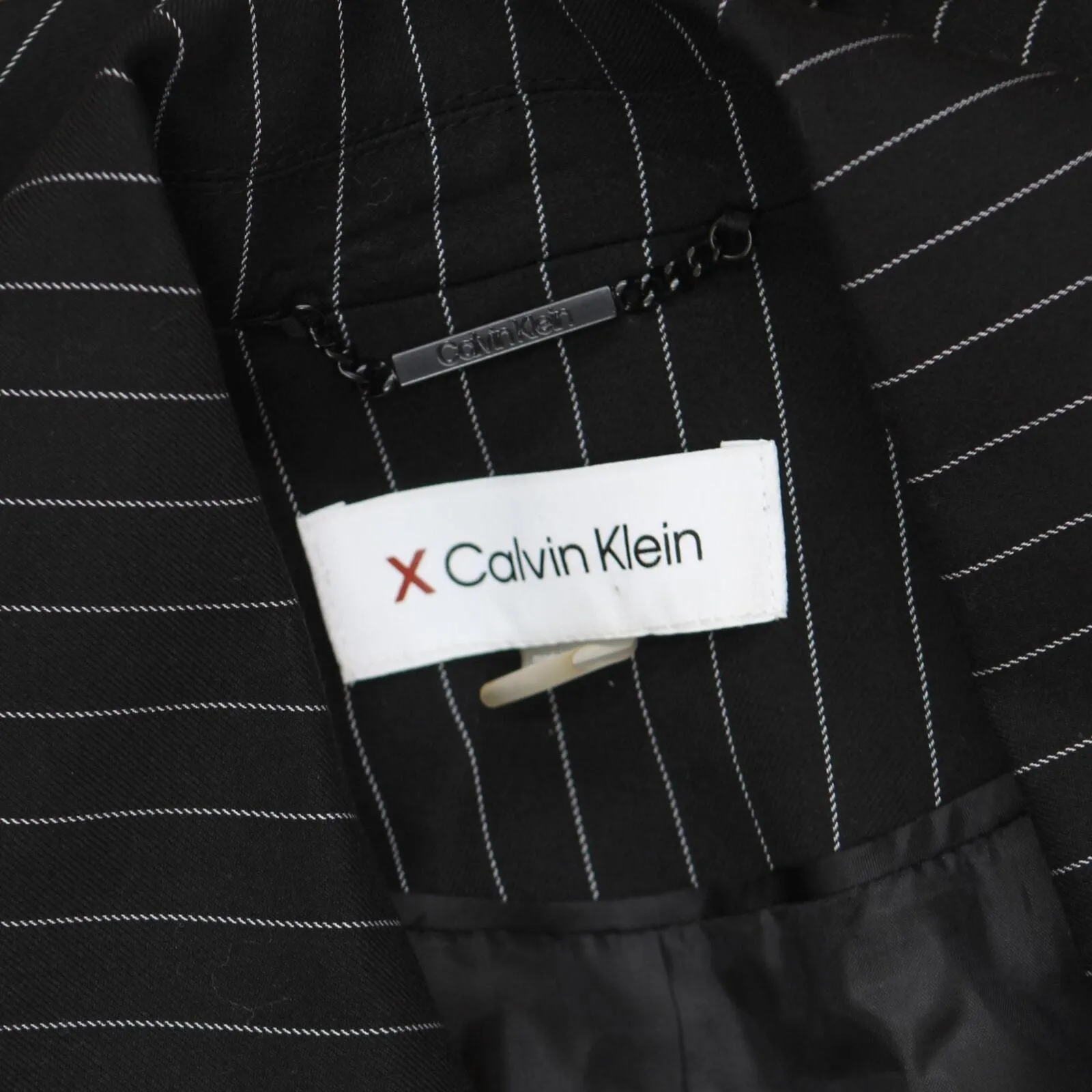 Calvin Klein Women's Pinstripe Belted Jacket O29JS552 Black 4