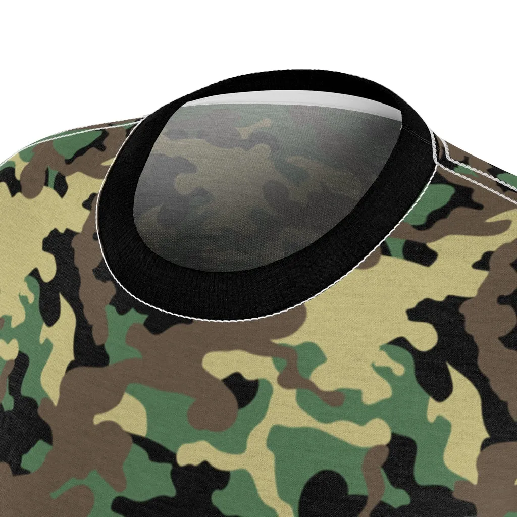 Camo Pattern Women's Tee Green, Brown and Black Camouflage With Contrast Sleeves