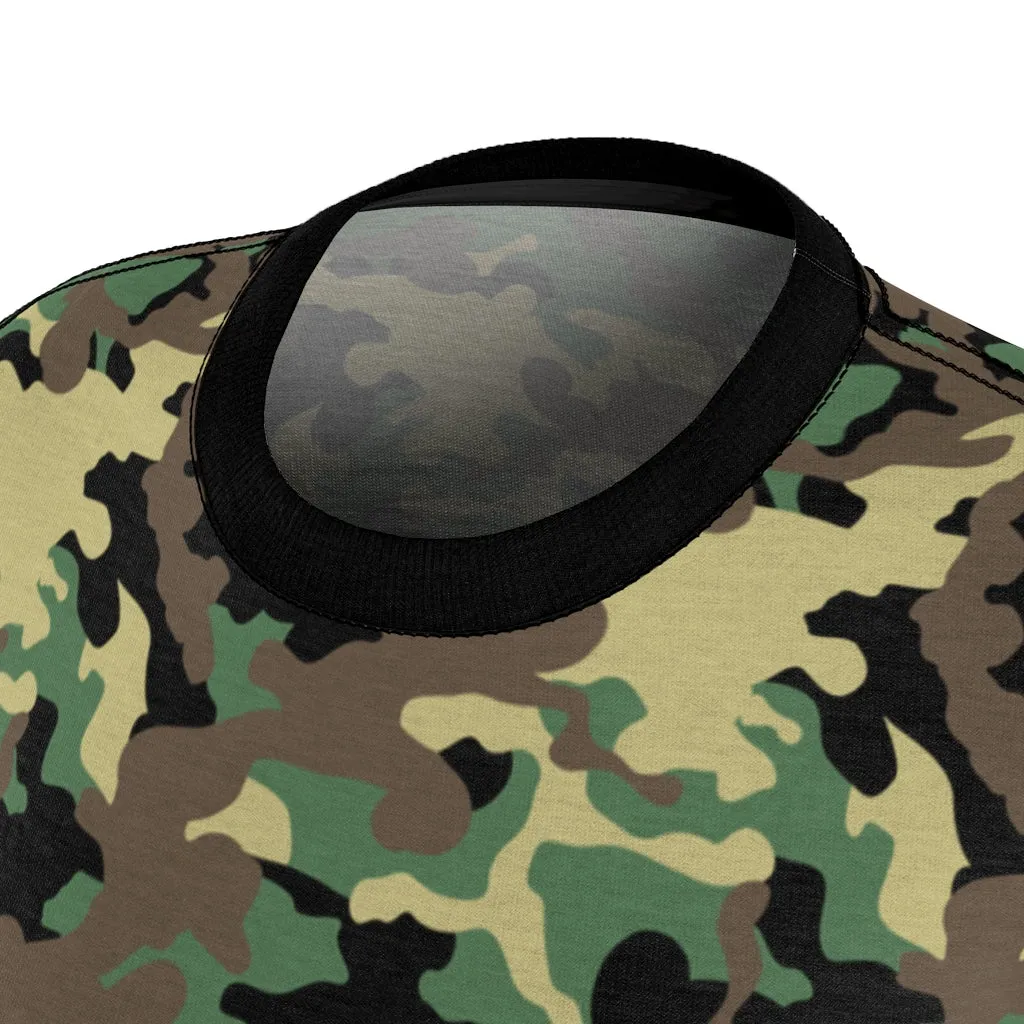 Camo Pattern Women's Tee Green, Brown and Black Camouflage With Contrast Sleeves