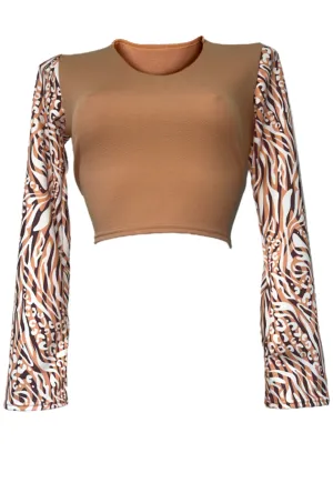 CARAMEL ANIMAL PRINT FLARE CROPPED TOP