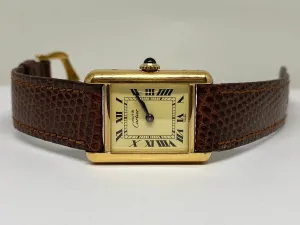 Cartier Sterling Silver Gold Washed Must de Cartier Tank Women's Watch Mechanical