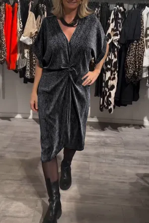 Casual Ruched Sequined V Neck A Line Short Sleeve Dress(4 Colors)