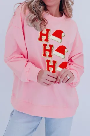 Casual Santa Hats Letters Embroidered Sequins O Neck Sweats