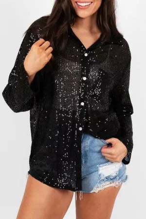 Casual Solid Sequins Turndown Collar Tops