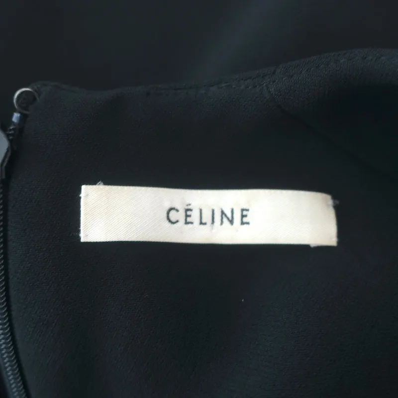 Celine Sleeveless Peplum Dress Black Crepe Size 42
