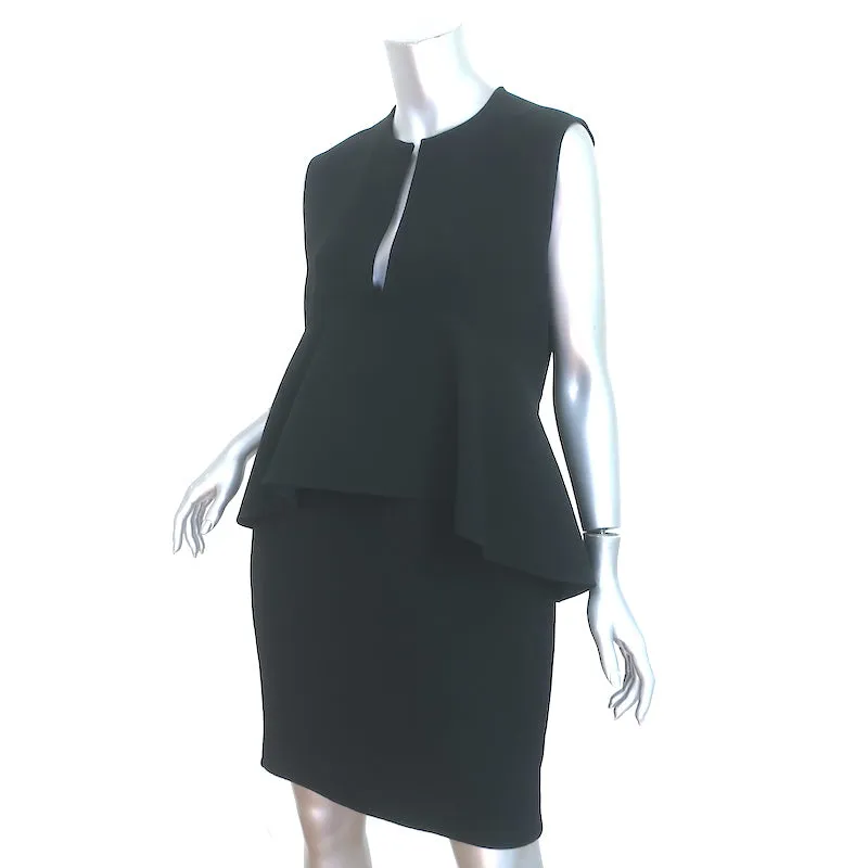 Celine Sleeveless Peplum Dress Black Crepe Size 42