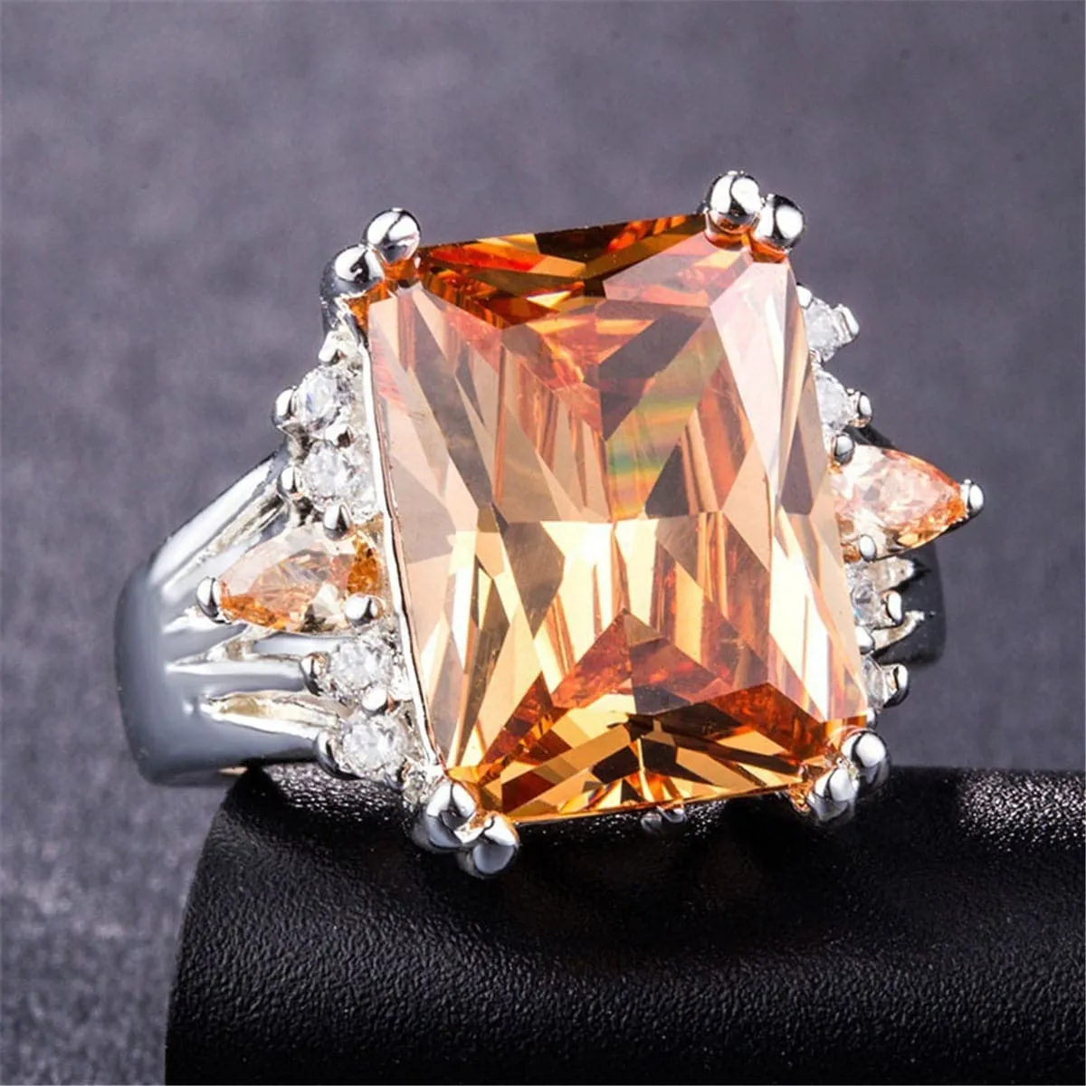 Champagne Crystal & Cubic Zirconia Princess-Cut Ring