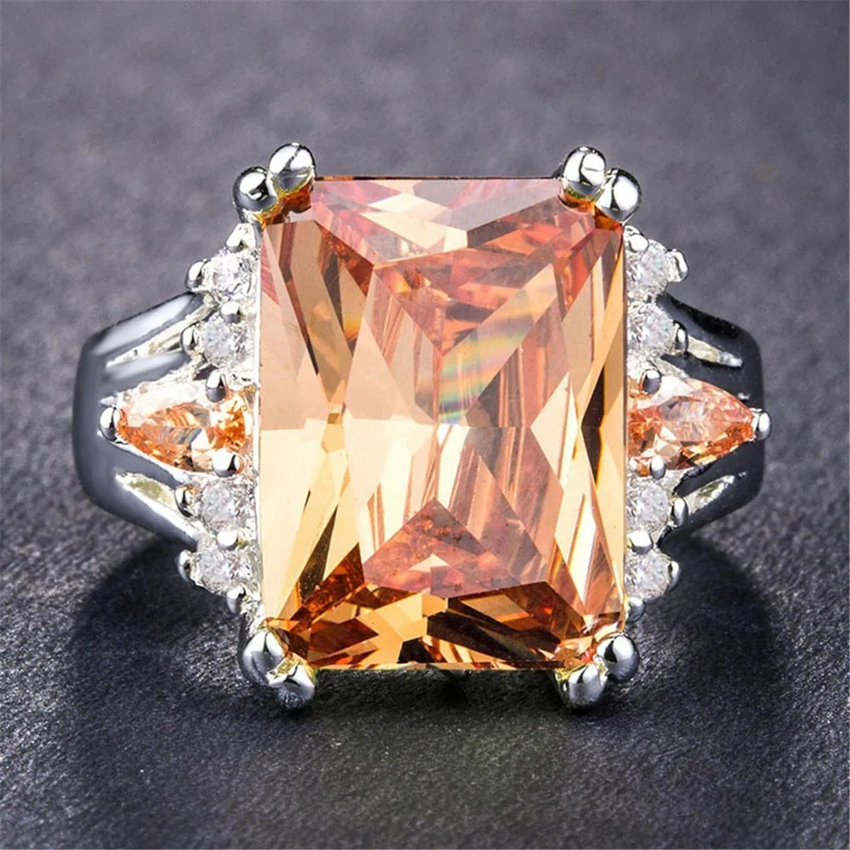 Champagne Crystal & Cubic Zirconia Princess-Cut Ring