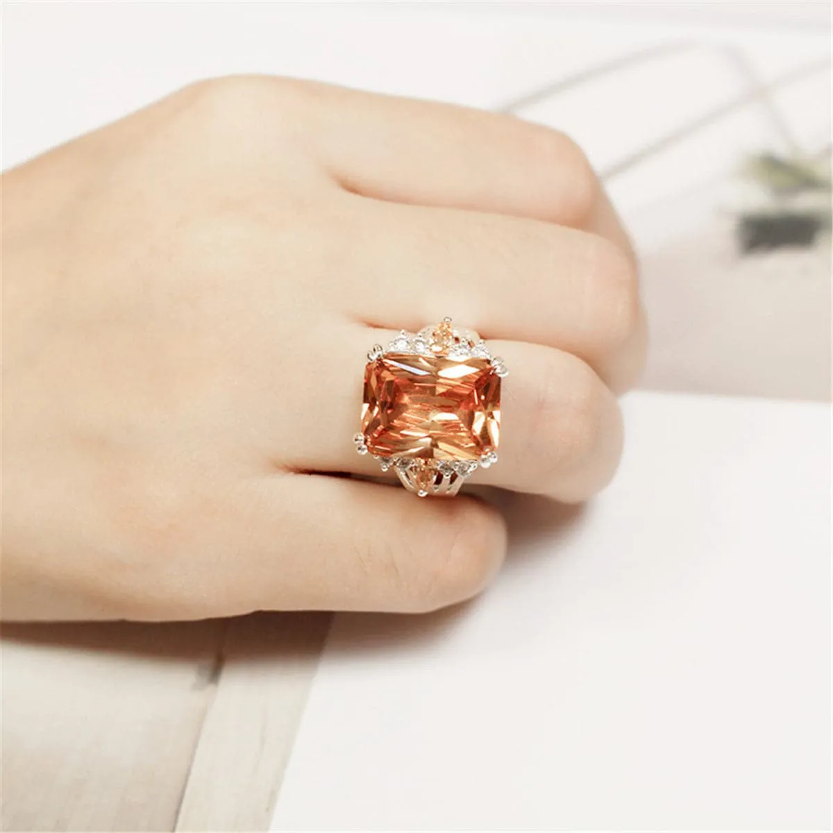 Champagne Crystal & Cubic Zirconia Princess-Cut Ring