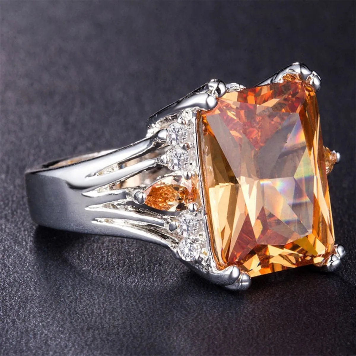 Champagne Crystal & Cubic Zirconia Princess-Cut Ring