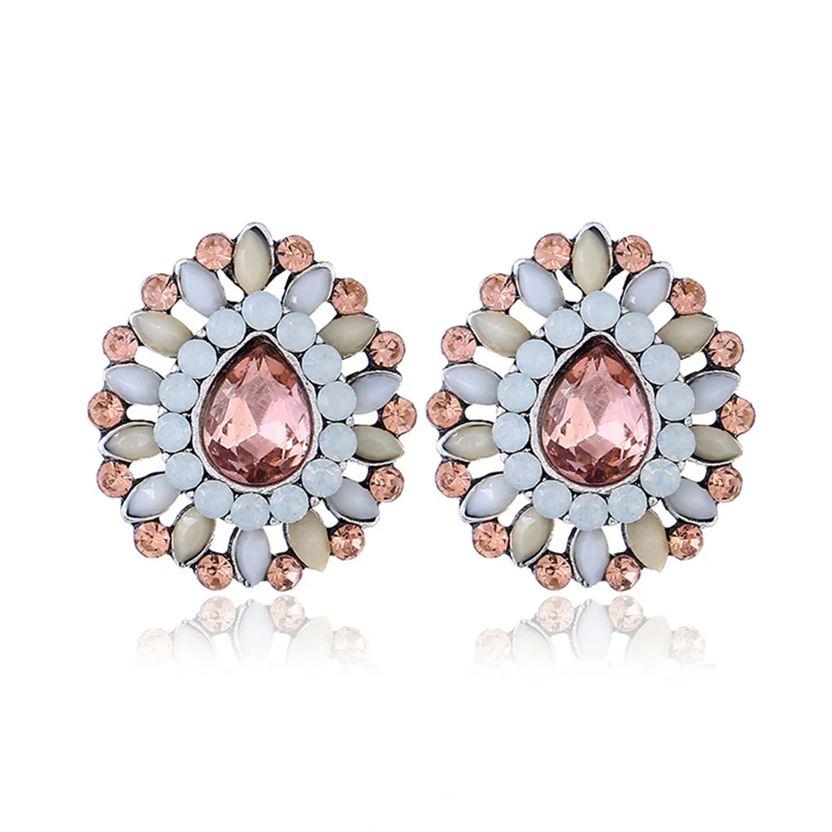 Champagne Crystal & Cubic Zirconia Teardrop Stud Earrings