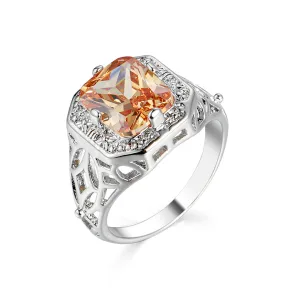 Champagne Crystal & Silver-Plated Openwork Radiant-Cut Ring
