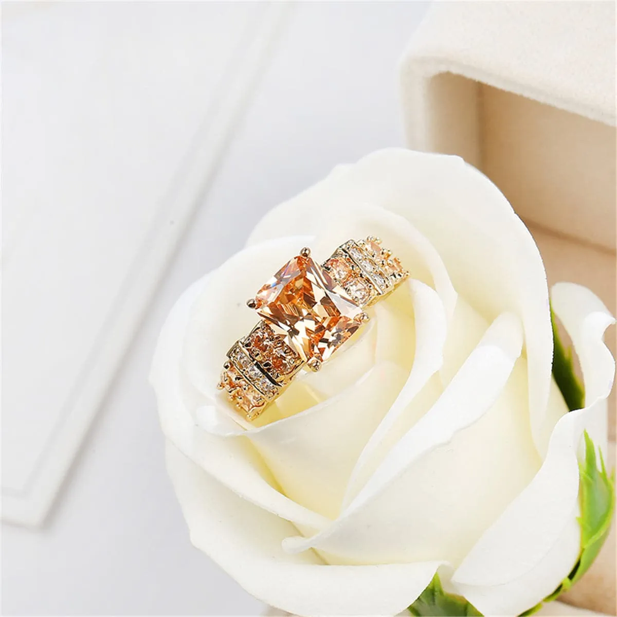 Champagne Cubic Zirconia & Crystal Multi-Row Radiant-Cut Ring