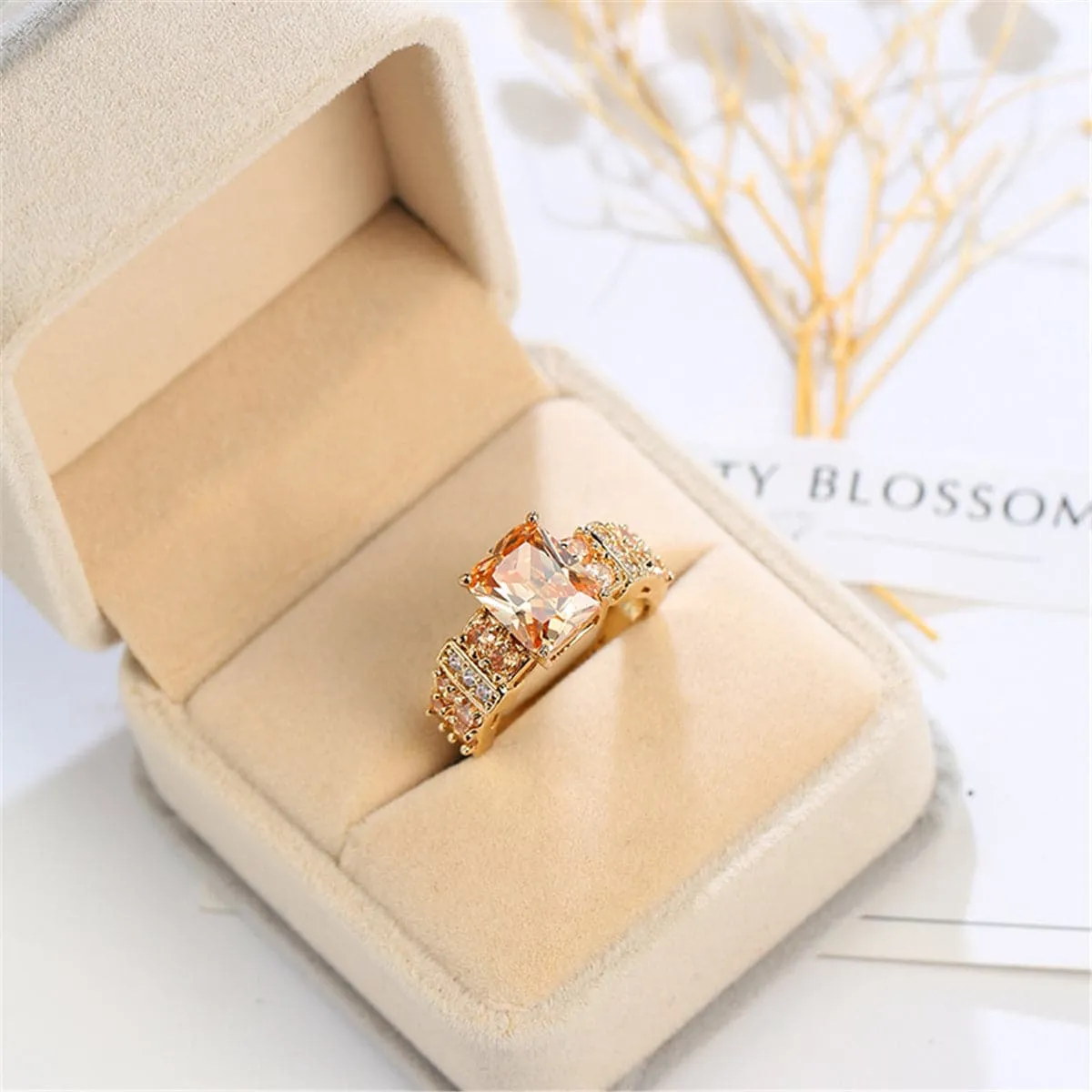 Champagne Cubic Zirconia & Crystal Multi-Row Radiant-Cut Ring