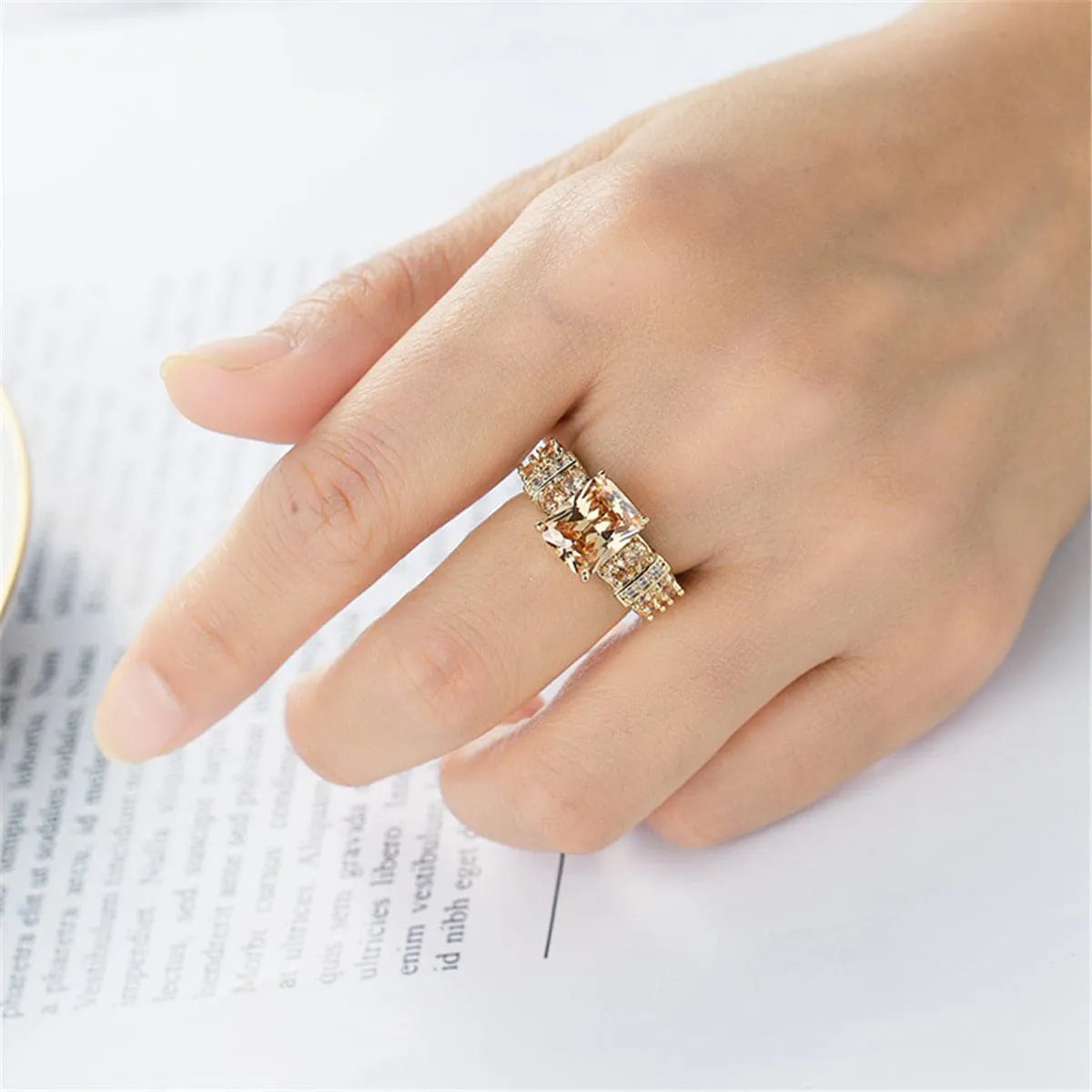 Champagne Cubic Zirconia & Crystal Multi-Row Radiant-Cut Ring