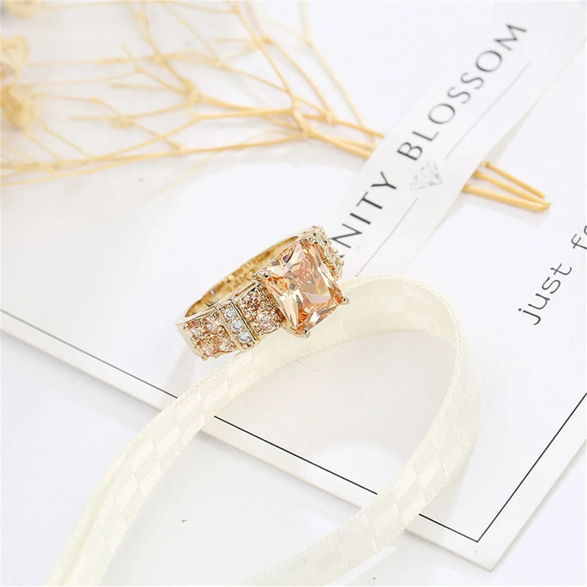 Champagne Cubic Zirconia & Crystal Multi-Row Radiant-Cut Ring
