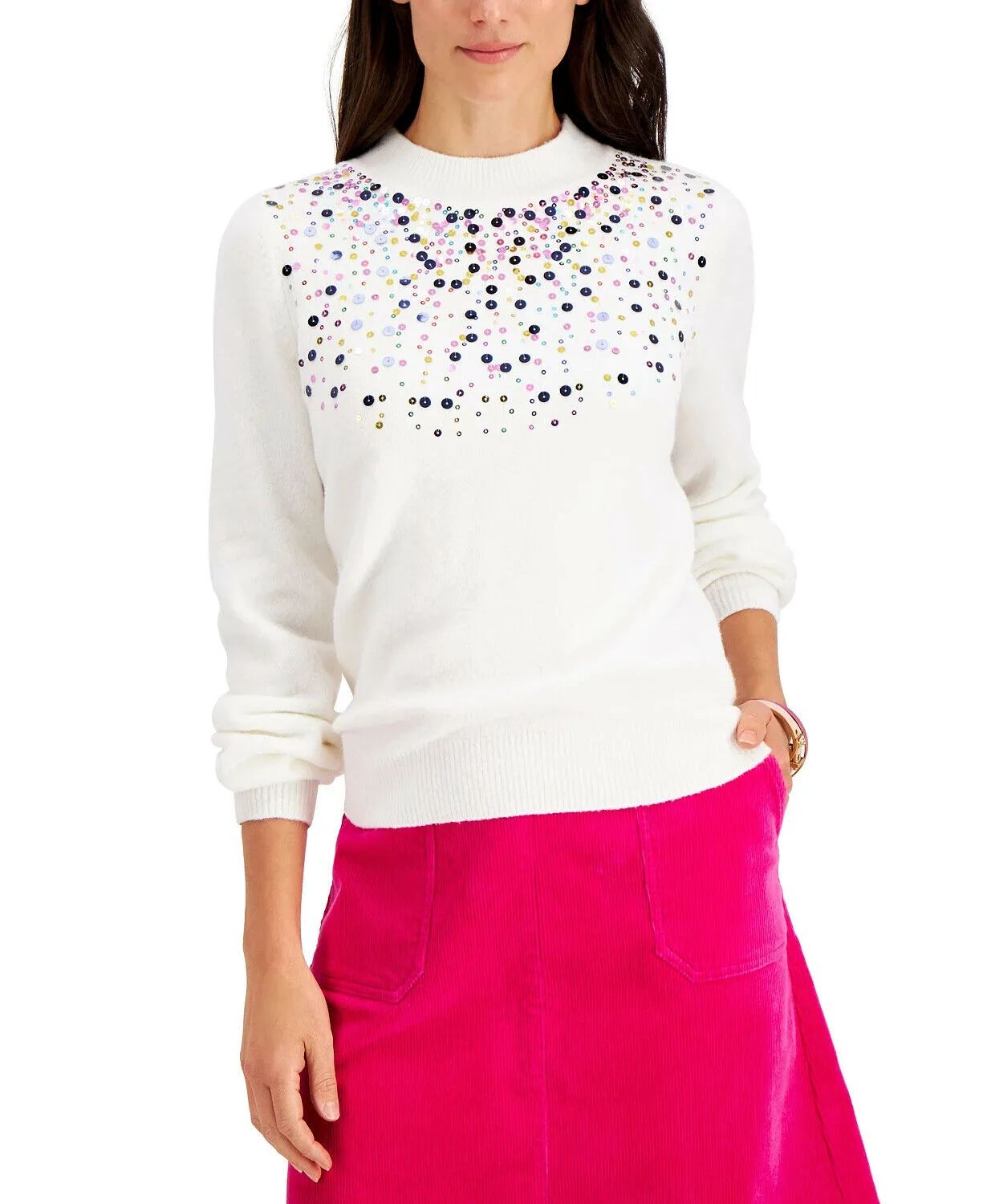 Charter Club Women's Pullover Sequined Sweater Cloud Large