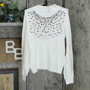 Charter Club Women's Pullover Sequined Sweater Cloud Large