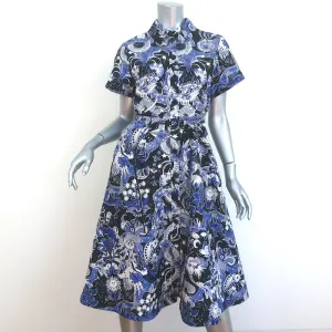 Christian Dior Belted Shirtdress Blue Celestial Print Cotton Size US 6