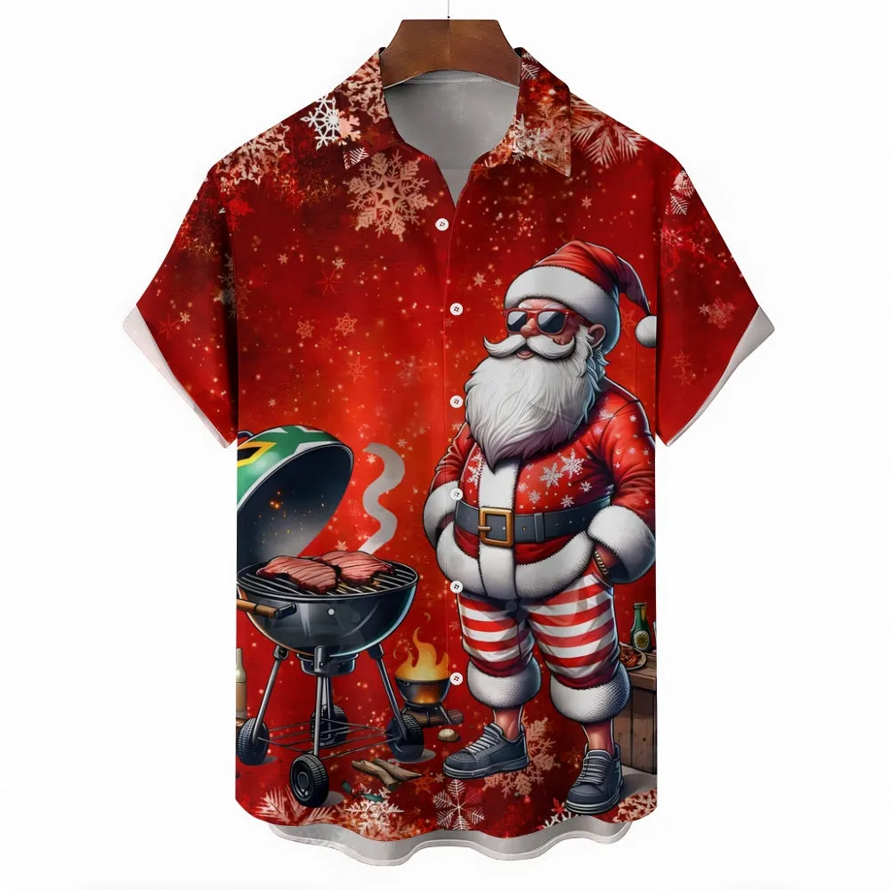Christmas BBQ Santa Chest Pocket Hawaiian Shirt 2411007736
