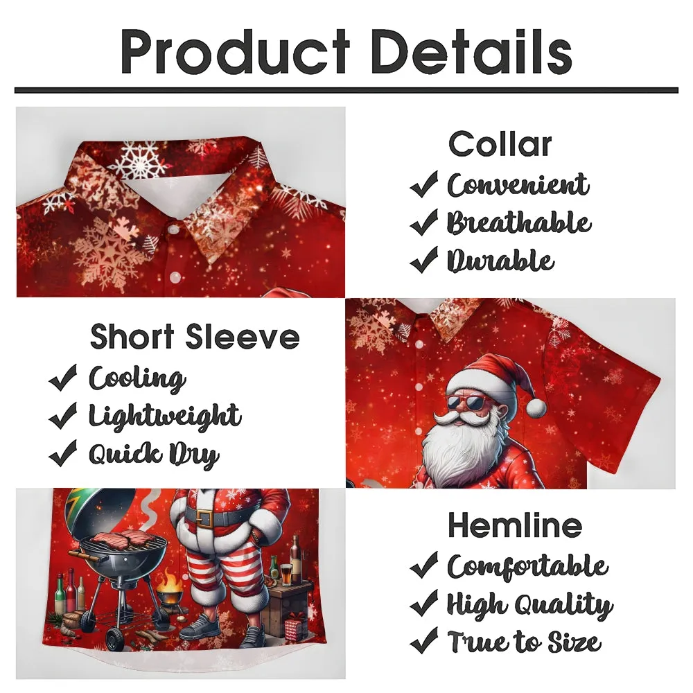 Christmas BBQ Santa Chest Pocket Hawaiian Shirt 2411007736