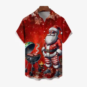Christmas BBQ Santa Chest Pocket Hawaiian Shirt 2411007736